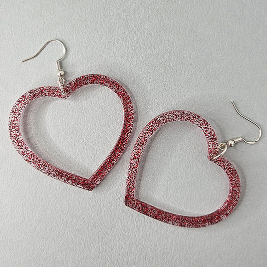 Herzförmige Glitzer-Ohrringe - Roter  Resin-Schmuck Mode-Accessoires mit versilberten Haken